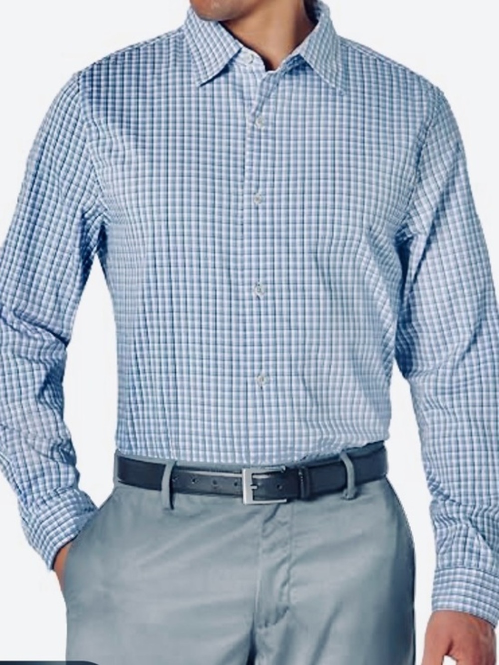 Van Heusen Light Blue and Navy Checked Dress Shirt size XXL